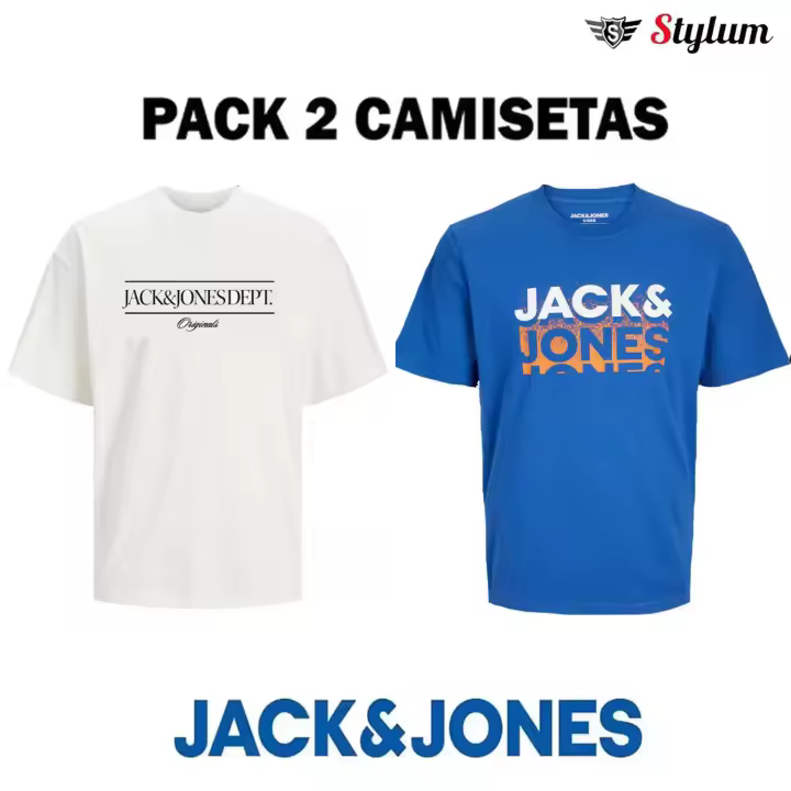 Jack & Jones Hombre Pack 2 Camisetas de Algodón Ajuste Regular Logo estampado Moda Casual Informal Primavera verano - 1