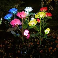 Lámpara Solar Exterior Impermeable Con 3 Cabezas De Flores Iluminadas Luz De Rosas Para Decoración De Jardín Y Patio De La Casa - details 4