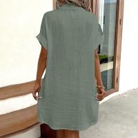 Vestido Elegante De Verano Para Mujer Con Cuello En V Y Mangas Cortas Botones Y Cuello Encogible Vestido De Oficina Para Dama Con Estilo Robe - details 26
