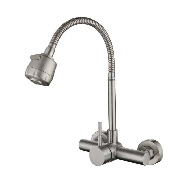 Grifo mezclador montado en la pared para cocina, fregadero y fregadero giratorio de 304 °, de acero inoxidable 360, con manguera Flexible - 1