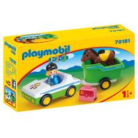 Playmobil 1.2.3 Coche con Remolque de Caballo con figuras de jinete y de caballo - Playmobil 70181 - details 0