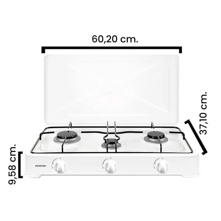 Cocina de gas GGP-3B 3 Fogones control mecánico Blanco 9,5x60,2x37,1 cm - 1