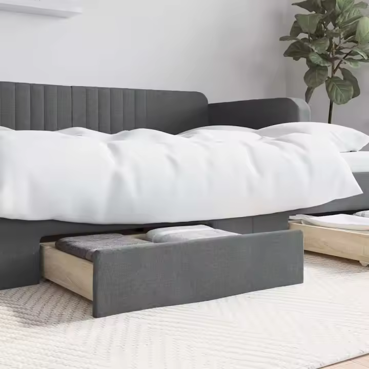 Cajones de cama 2 uds madera de ingeniería y tela gris oscuro - 1