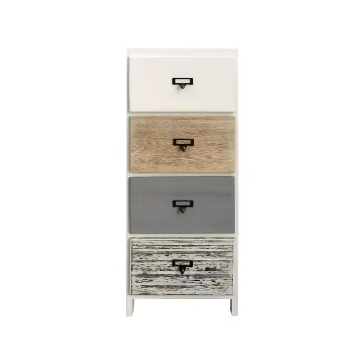 Rebecca Mobiliario Cómoda 4 Cajones Madera Blanca Beige Gris Montada 79x30x24 - 1