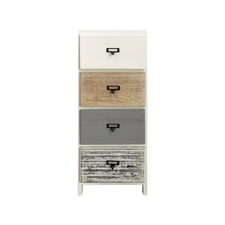 Rebecca Mobiliario Cómoda 4 Cajones Madera Blanca Beige Gris Montada 79x30x24 - 1