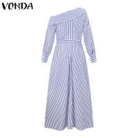 VONDA Vestido Maxi Elegante Para Mujer 2024 Con Rayas Bohemio Casual Manga Larga Hombro Descubierto Sin Capucha Fiesta Longitud Del Vestido Hasta El Tobillo - details 5