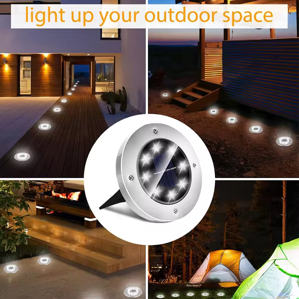 Pack De 4 Lámparas Solares Para Piso Exterior Luces De Jardín In-Ground Camino Con 8 LED Luz Solar Disco Luz Solar Para Paisaje - details 4