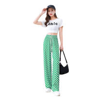 Pantalones Anchos Para Mujer Verano Finos Cintura Alta Drapé Versátil Seda Hielo Cuadros Frescos Pantalones Rectos De Pierna Larga - details 6