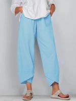 Pantalones bombachos Holgados de Lino y Algodón para Mujer, pantalón informal, Talla Grande, Verano, Fashion Irregular, informal, High Belt, elástico Belt, rectos, suelta, pantalones Cargo de Verano para Mujer - details 11
