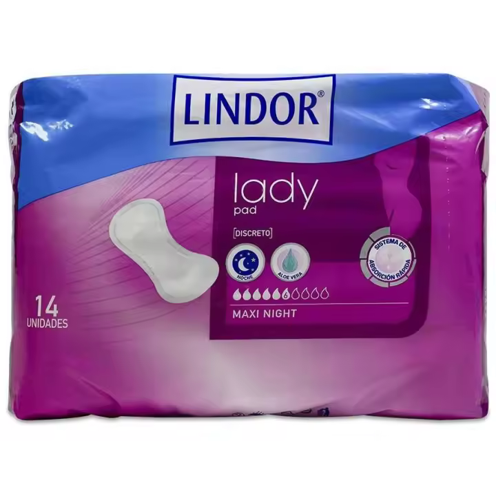 Lindor Lady Pad Compresas Maxi Night 6 Gotas 14U - 1
