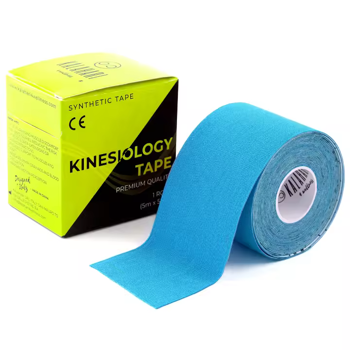 KALAHARI 1 X Rollo Cinta Kinesiologica Profesional más E-Book Manual Aplicación en Español - Synthetic Kinesiology Tape para una mejor adhesión y Resistencia al Agua y al Sudor - (5cm x 5m) AZUL - 1