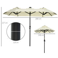 Outsunny Sombrilla Doble con Luces LED 280x146x227 cm Sombrilla de Jardín con Inclinación de 45° Manivela y Costillas de Acero para Terraza Balcón Piscina Beige - details 2