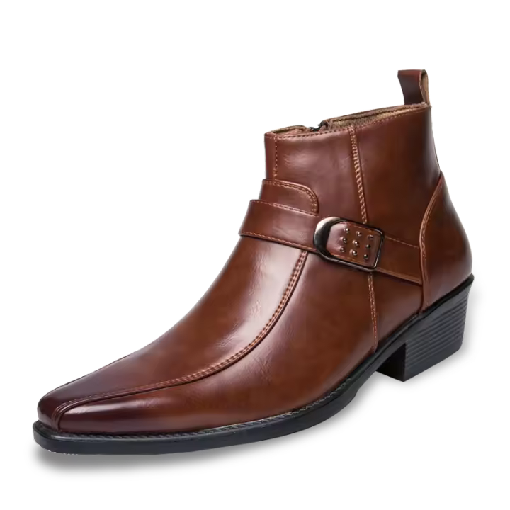 Botas Cortas Para Hombre Con Cierre Lateral Y Punta Puntiaguda Estilo Británico Suela De Goma Material PU Impermeables - 1