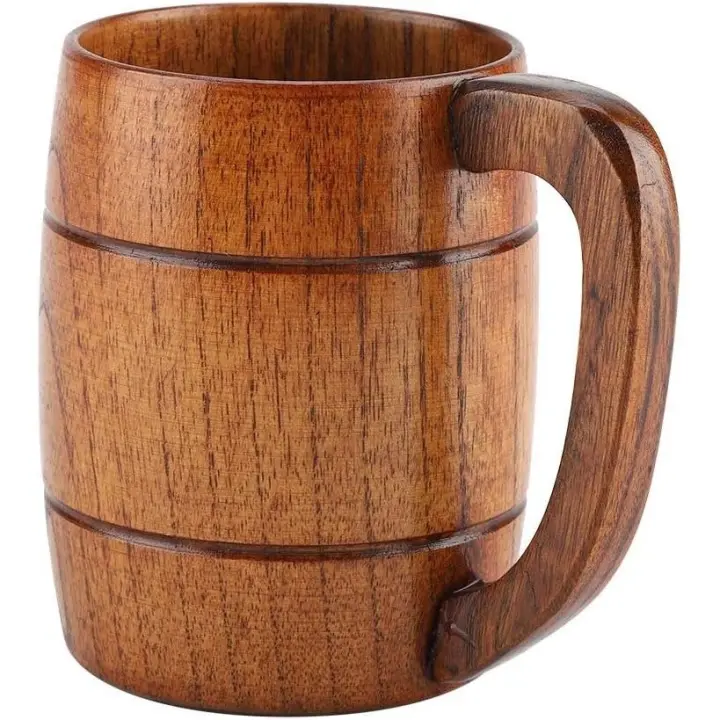 Jarra de cerveza de madera Jarra de cerveza de madera natural retro de gran capacidad té clásico - 1