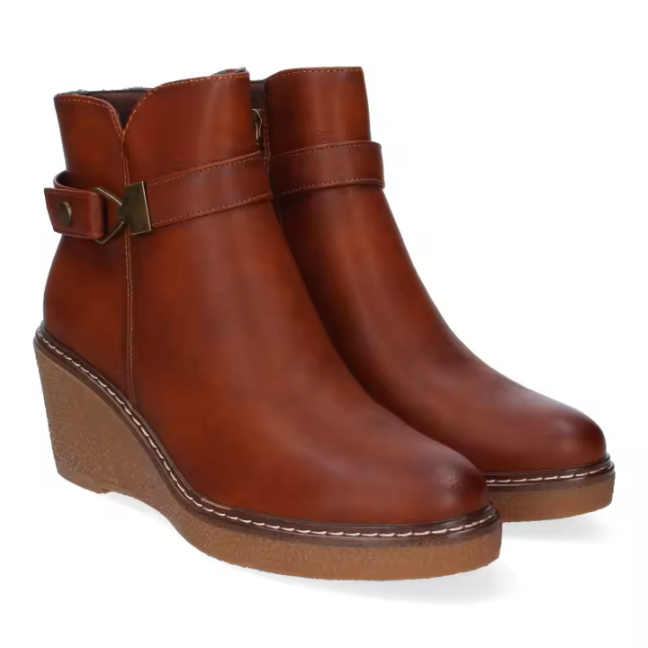 Davinia Shoes Botines de Cuña para Mujer Comodos, Diseño Elegante con Cremallera Lateral y Adorno de Correa en la Caña, Ideal para Uso Diario Shoes&Blues.es VRA-1057-Cuero - 1