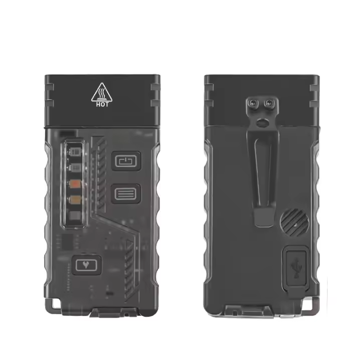 Nueva mini linterna de autodefensa con alarma para exteriores, recargable, a prueba de viento, encendedor con múltiples fuentes de luz, llavero con luz - 1