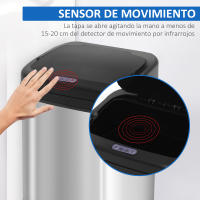 HOMCOM Cubo de Basura Automático 20L Papelera de Cocina de Acero Inoxidable con Sensor Infrarrojo Apertura Automática Cubo Interior Extraíble y Asa 33x25x42,5 cm Plata y Negro - details 4