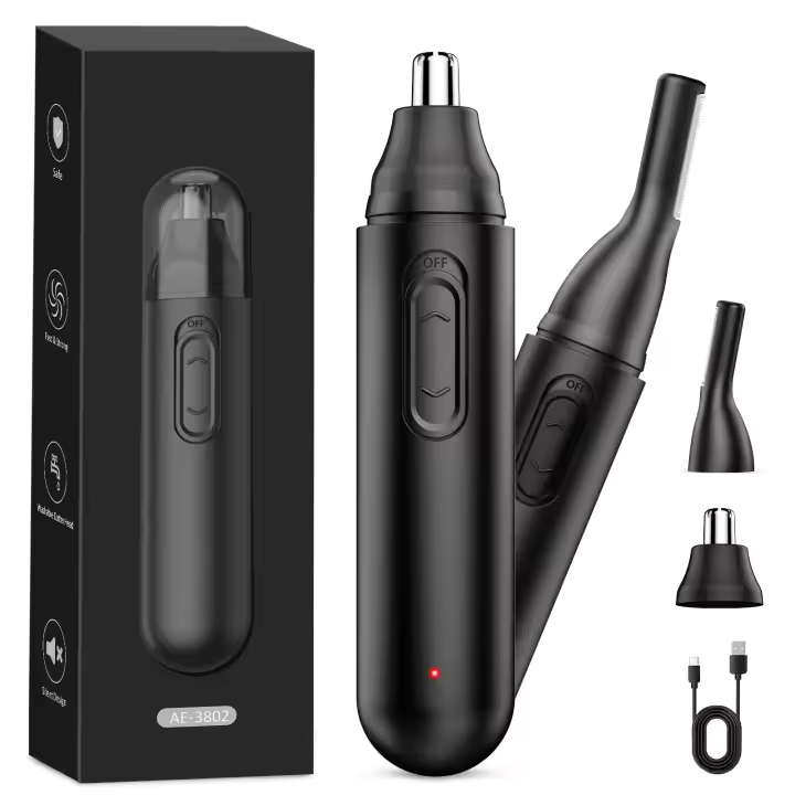 Trimmer de pelo de Nariz recargable 2024 Trimmer de pelo de Nariz actualizado Sin Dolor HOJA DE Doble Borde IPX7 impermeable, recortador de ceja y pelo facial, Negro - 1