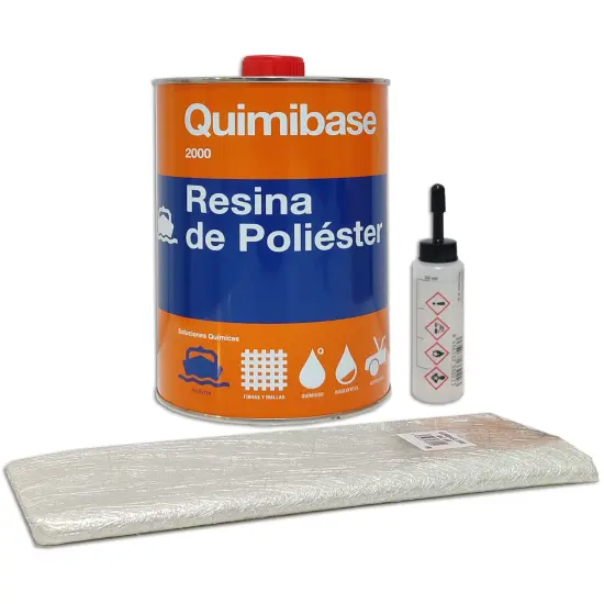 QUIMIBASE RESINA POLIESTER + catalizador 1KG + MANTA FIBRA DE VIDRIO MAT 300 1 M2 - 1