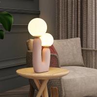 Lámpara De Mesa Creativa Con Resina De Arte Doble Final En Blanco Rosa Verde Para Decoración De Sala De Estar Y Dormitorio Fuente De Luz LED Incluida Fuente De Alimentación AC - details 1