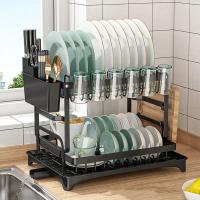 WellHome Escurreplatos de Tres Niveles color Negro – Organizador de Platos de Gran Capacidad para Cocina y Fregadero - details 5