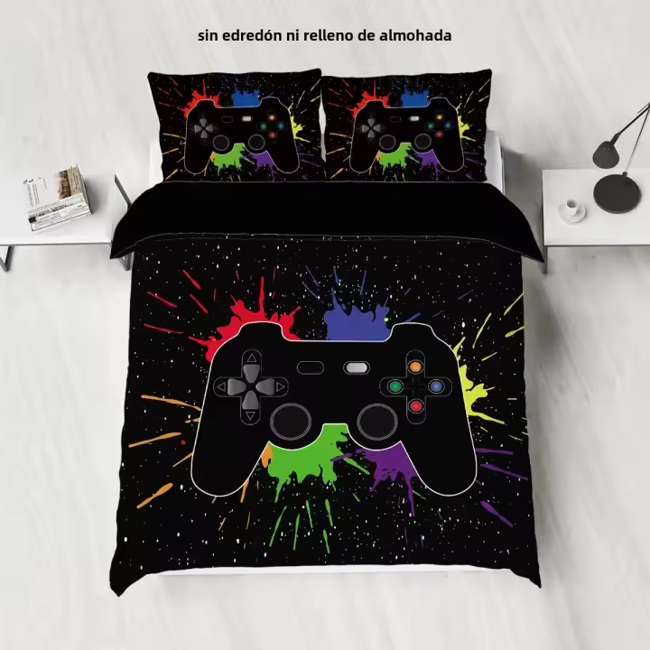 Juego De Sábanas Con Patrón De Control Remoto De Juego 3 Piezas Funda De Edredón Y 2 Fundas De Cojines 100% Poliéster 90gsm - 1