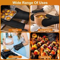 1 Par Gris Guantes para Horno, Silicona Resistente al Calor 446 °F Manoplas Horno Antideslizantes, Guantes Horno Cocina, Hornear Cocinar Barbacoa Microondas, 2 Manteles Aislados Oven Gloves - details 4