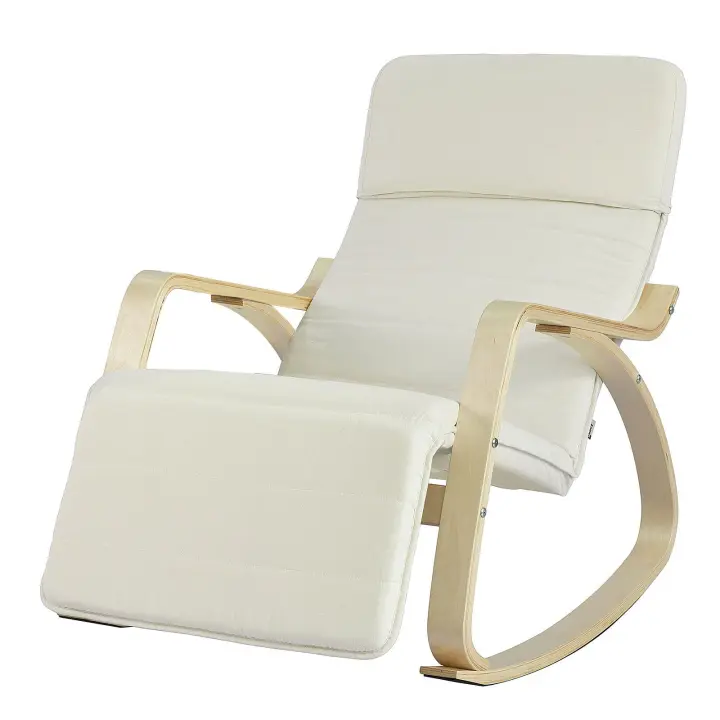 SoBuy FST16-W Silla de Relax, Mecedora (reposapiernas Ajustable), Sillón de Relax, Beige, 50 x 80 x 90 cm, ES - 1