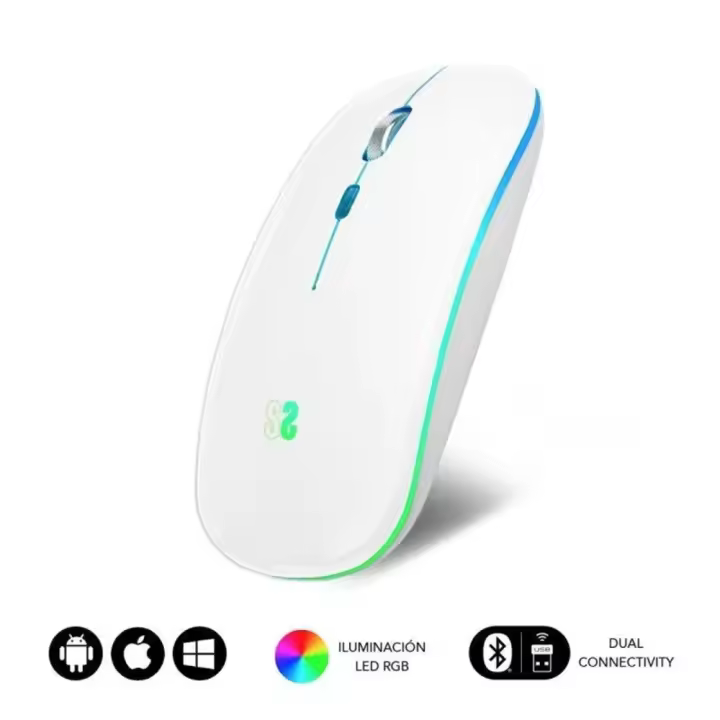 Ratón Inalámbrico por Bluetooth Subblim LED Dual Flat/ Batería recargable/ Hasta 1600 DPI/ Blanco/Negro - 1
