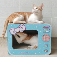 Waneka Rascador de Cartón para Gato TV Azul 42x24x31cm + Hierba Gatera - details 3