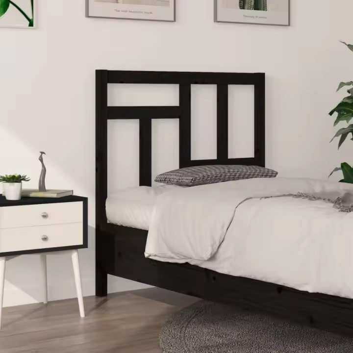 vidaXL Cabecero de cama madera maciza de pino negro 95,5x4x100 cm - 1