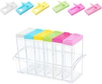 Juego de 6 tarros de especias de plástico transparente, receptaculo para almacenamiento condimentos para - details 1