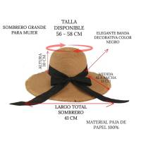 Kebedo Moda Sombrero de Paja Ajustable para Mujer, ala Ancha, Pamela Grande, Sombrero Mujer Verano para el Sol, Gorro Playa con Protección Solar, Talla única ajustable 56-57 CM - details 3