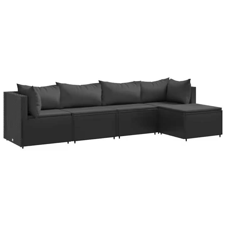 vidaXL Set de muebles de jardín 5 pzas y cojines ratán sintético negro - 1