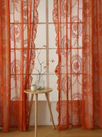 Cortinas De Encaje Naranja De 78 Pulgadas Con Espejo Redondo Para Sala De Estar Dormitorio Balcones Decoración De Hogar Y Fiestas - details 5