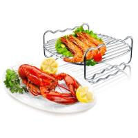 Rack De Doble Capa Para Air Fryer Accesorios Metálicos Plegables Soporte Con Brochetas Herramientas De Cocina - details 1