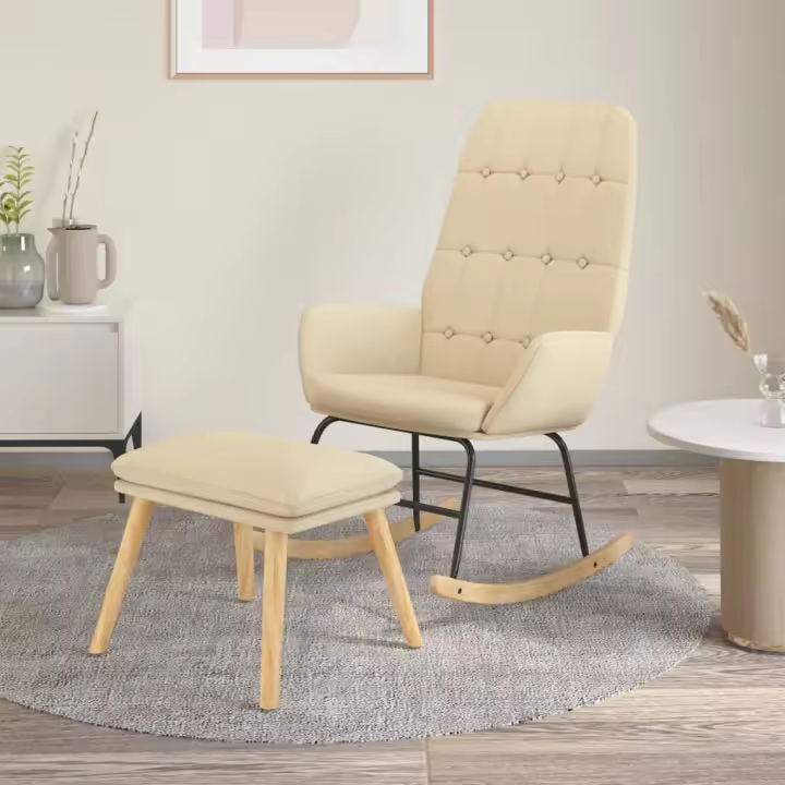 vidaXL Sillón mecedora con taburete tela color crema - 1
