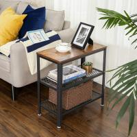 Mesa auxiliar con 2 estantes de malla, compacta y estable para salón, dormitorio y oficina, fácil montaje, estilo industrial, marrón rústico - details 3