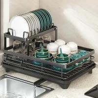 Estante De Secado De Platos Ajustable Con Borde De Drenaje Para Encimera De Cocina Y Almacenamiento Sobre El Grifo Organizador Con Portajuguetes Material De Acero Inoxidable Estilo Moderno - details 5