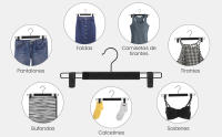 SONGMICS 12 Perchas para Pantalones, Alta Resistencia y Duradera con Pinzas, Perchas Plástica Faldas, Ahorran Espacio, Ganchos Giratorios de 360°, 35 cm de Largo, Negro - details 1