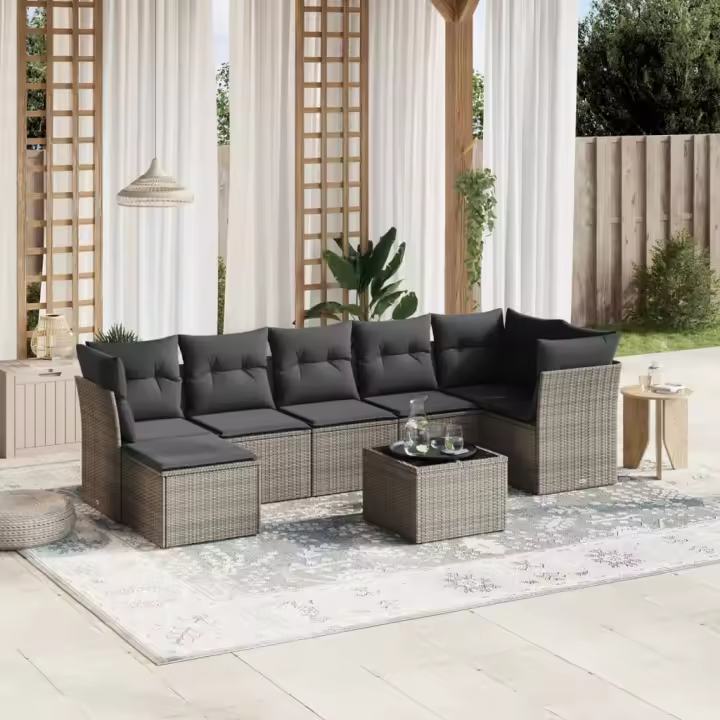 vidaXL Set de sofás de jardín 8 pzas y cojines ratán sintético gris - 1