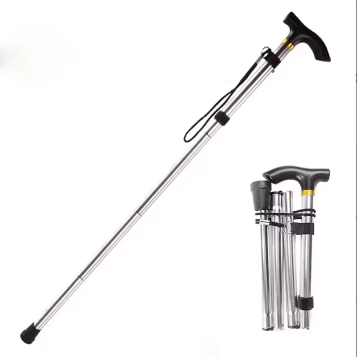 Bastón Plegable De Aluminio Para Senderismo Y Escalada 3-Piezas Antiguo Poderoso Con Punta De Goma Autodefensa Para Hombres Alpinismo Camping - 1