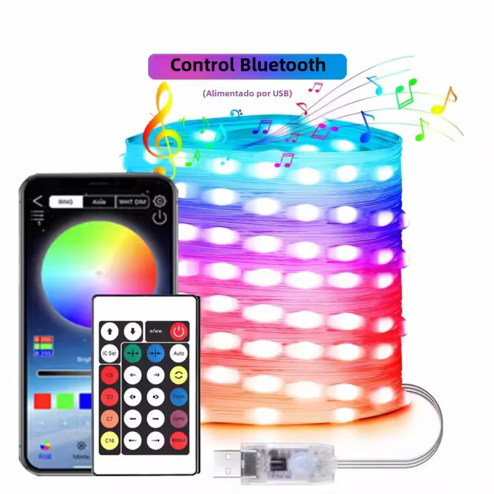 Luces LED Bluetooth De Hilo Para Fiesta Y Bodas Decoración De Navidad DIY Color RGBIC Tira De Luces USB Impermeable 15M/10M/5M/2M - 1