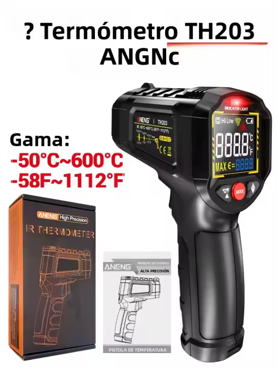 ANENG Termómetro Infrarrojo Industrial TH203 Medidor De Temperatura Smart -50 ~ 600℃ Con Láser Para Herramientas De Medición - 1