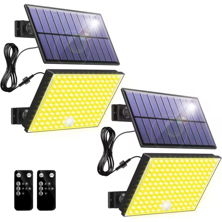 Luz Solar Exterior,400LED Focos Led Exterior Solares 3 Modos, Blanco Frío Impermeable Luces Solares Led exterior Jardin para Seguridad e Iluminación(2 Paquete [Clase de eficiencia energética A ++]) - 1