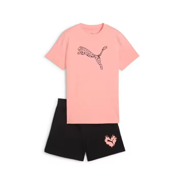 Conjunto Camiseta Rosa + Bermuda Negra Puma-FLAMING LOVE Tee and Shorts Set G-686308-18-ROSA NIÑA - 1