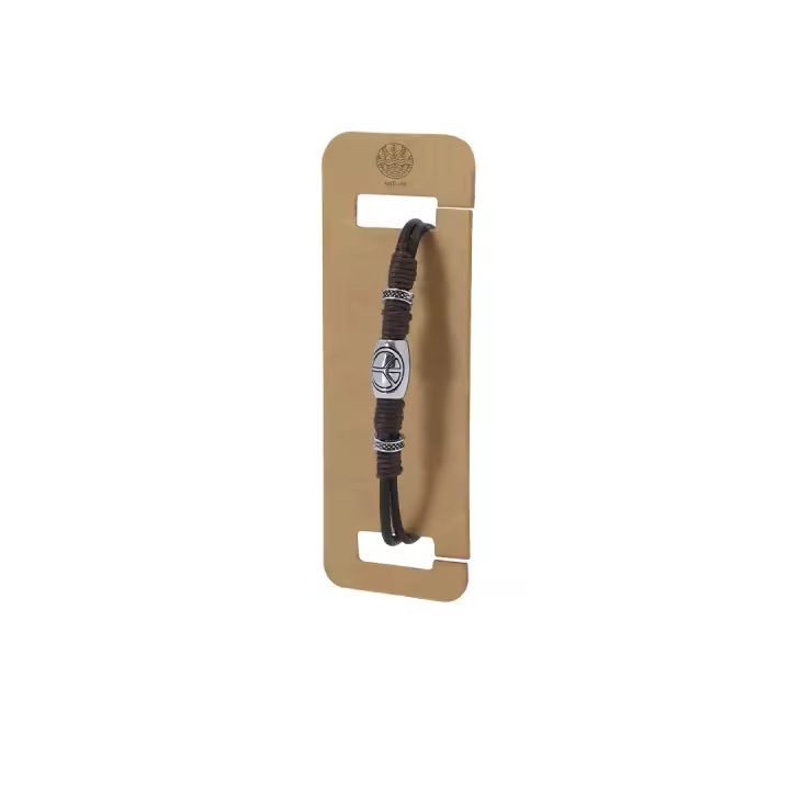 Lote de 20 a 50 Pulseras Piel Marrón Adornada con el símbolo de la Paz en Cartón de regalo - Detalles y regalos para invitados de bodas, comuniones, celebraciones, regalos para graduaciones, navidades, hombres, mujeres, adolescentes, unisex - 1