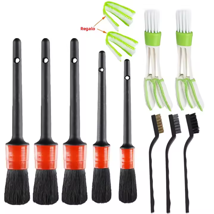 Set De Cepillos Para Detalle De Coche Con Scraper De Potencia Para Limpieza De Rines De Neumáticos Y Eliminación De Polvo Y Suciedad En Ventanas Del Coche - 1