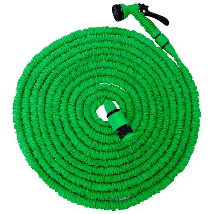 Manguera de jardín extensible con pistola y adaptadores, 7 patrones de riego, irrigación, labores jardinería, agricultura, lavado coches, verde, 15 m - 1
