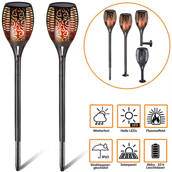 Lámparas solares LED para exteriores con/sin USB Lámparas solares con efecto llama Jardín exterior Juego de 2 piezas (es) - 1